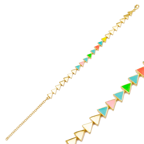Plain Triangle Shape Multicolor Enamel Color Trendy Women Bracelet 925 Silver Summer Jewelry