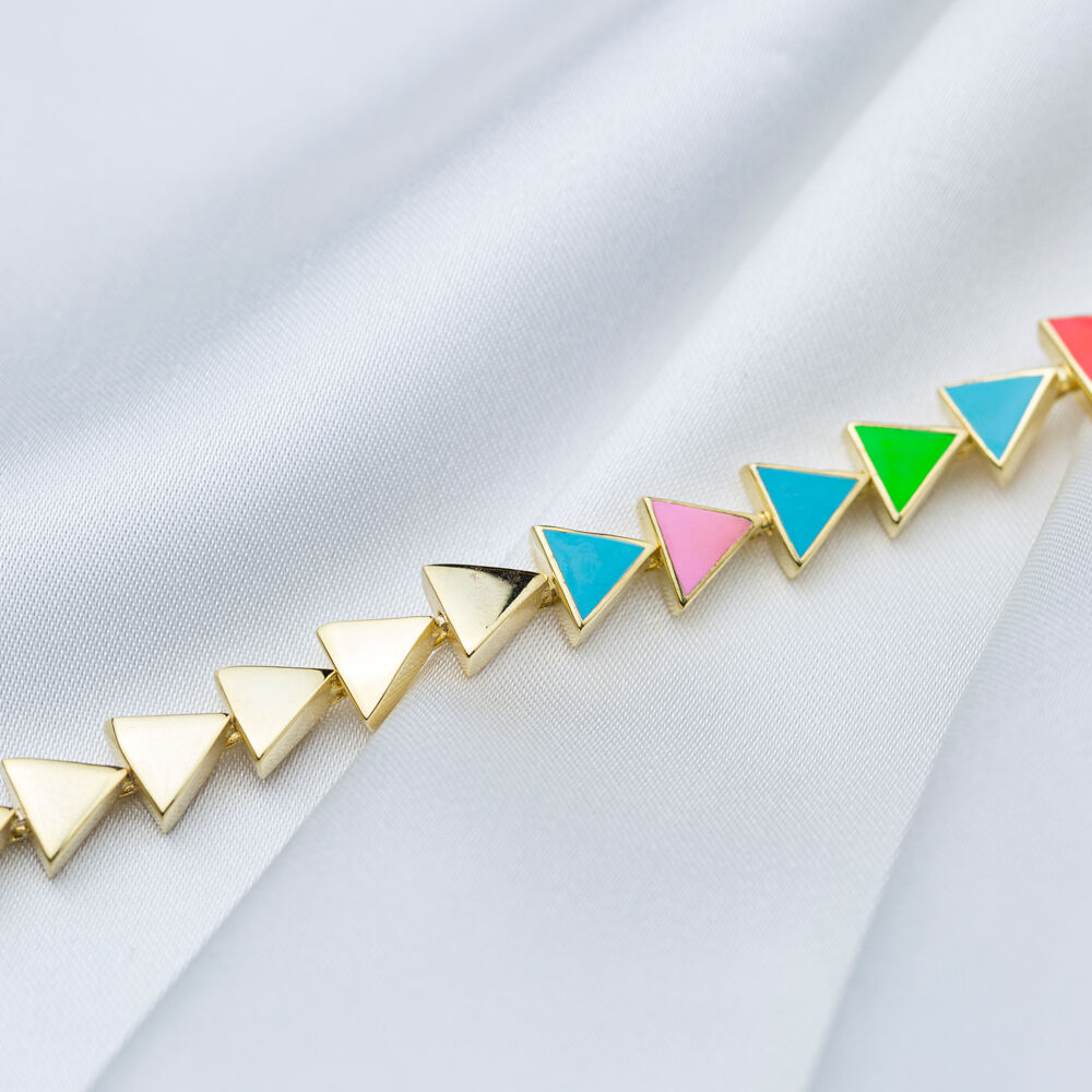Plain Triangle Shape Multicolor Enamel Color Trendy Women Bracelet 925 Silver Summer Jewelry