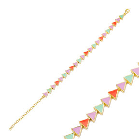 Triangle Design Multicolor Enamel Color Dainty Women Bracelet 925 Sterling Silver Summer Jewelry