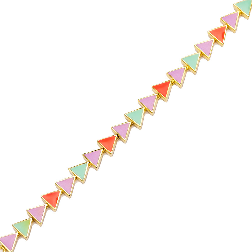 Triangle Design Multicolor Enamel Color Dainty Women Bracelet 925 Sterling Silver Summer Jewelry