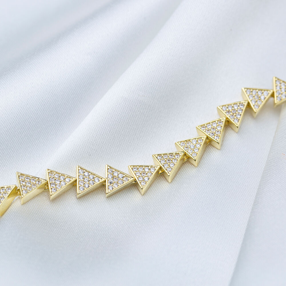 Triangle Design Clear Zircon Stone Chic Women Bracelet Handmade 925 Sterling Silver Jewelry