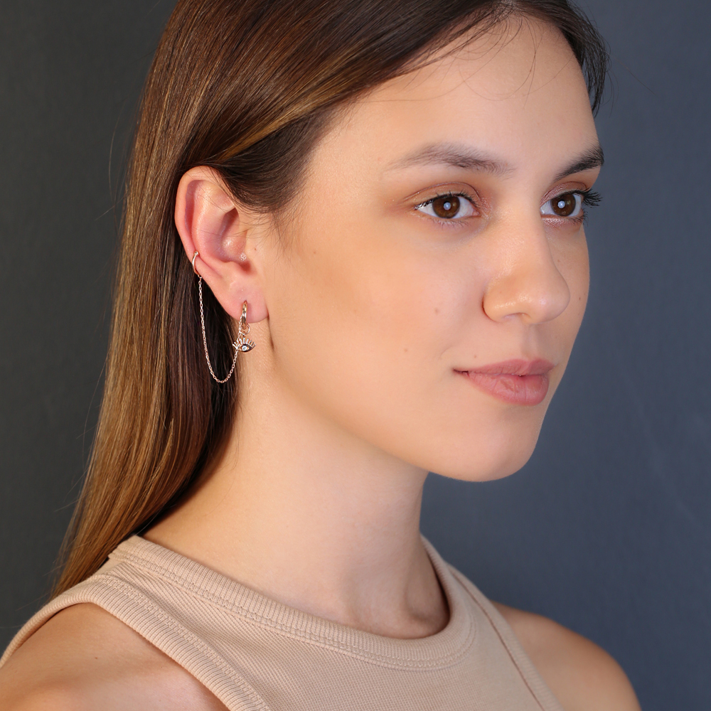 Single Cartilage And Turkish Eye Design Hoop Earrings Turkish Wholesale 925 Sterling Silver Jewelry