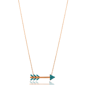 Nano Turquoise Stone Arrow Necklace Pendant Turkish Handmade Wholesale 925 Sterling Silver Jewelry
