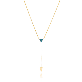 New Fashion Silver Lariat Necklace Triangle Turquoise Stone Turkish Wholesale 925 Sterling Silver Jewelry