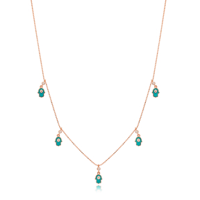 Turquoise Enamel Hamsa Charm Jewelry Wholesale Turkish Handmade 925 Silver Sterling Necklace