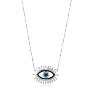 Evil Eye Design Baguette Pendant Necklace Wholesale Handmade 925 Silver Sterling Jewelry