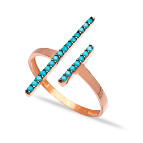 Turquoise Wholesale Handcrafted Sterling Silver Micro Pave Zircon Bar Ring