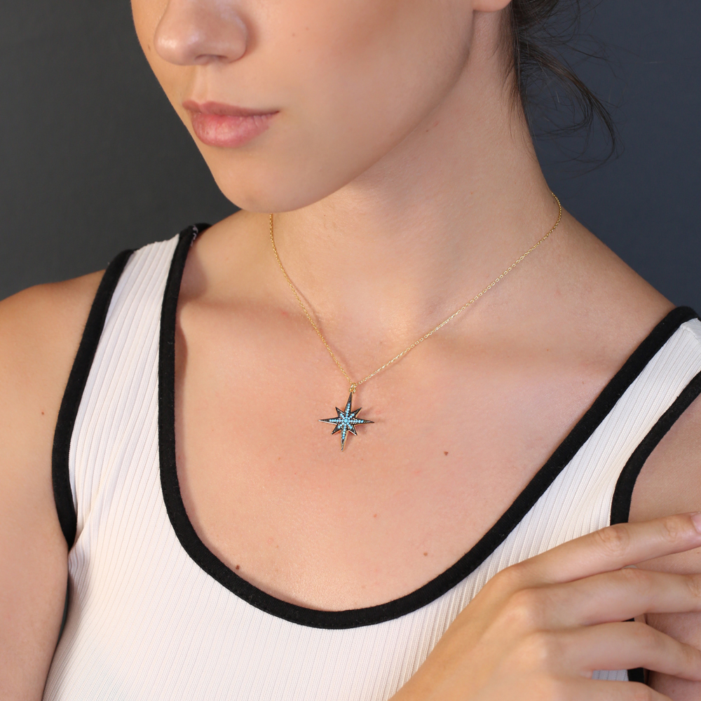 Round Turkish Wholesale Handmade 925 Sterling Silver Jewelry North Star Design Pendant