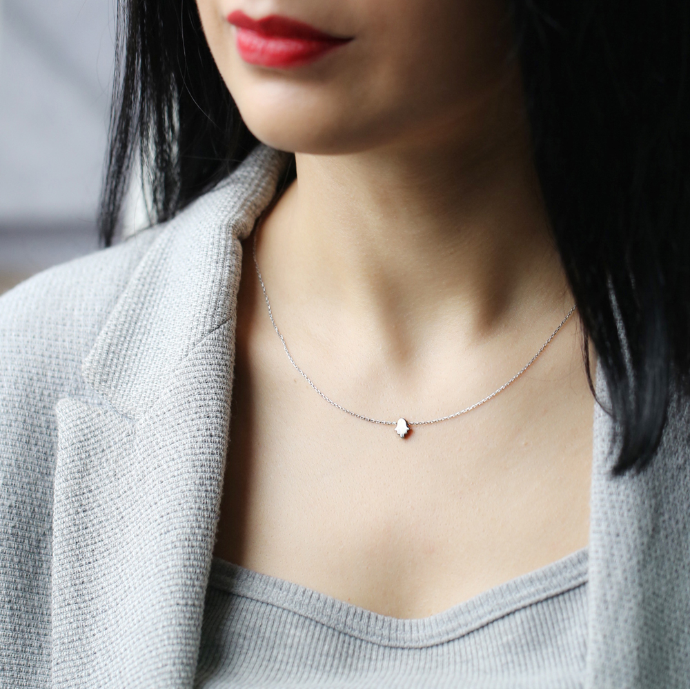 Plain Minimal Hamsa Pendant Necklace Turkish Handcraft Wholesale 925 Sterling Silver Jewelry