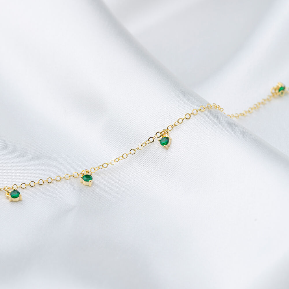 Trendy Shaker Emerald Stone Women Anklet Turkish Wholesale 925 Sterling Silver Jewelry