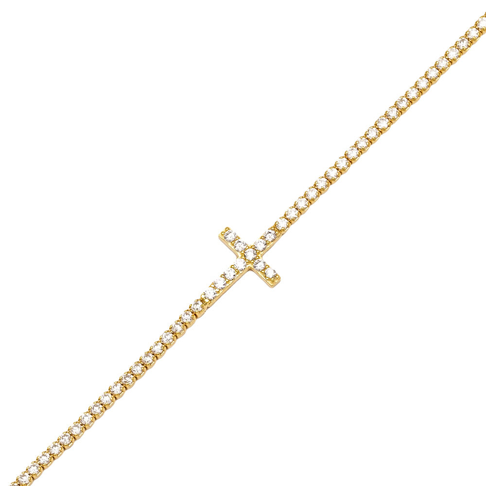Cross Design Tennis Bracelet Turkish Handmade 925 Sterling Silver Jewelry