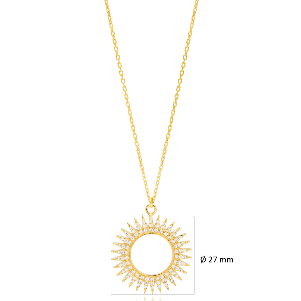 Hollow Sun Zircon Stone Design Handmade Turkish 925 Sterling Silver Charm Necklace