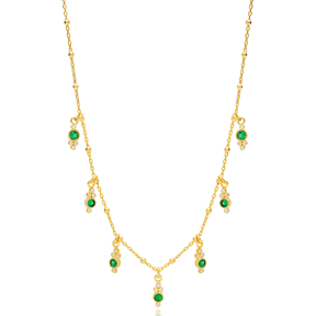 Elegant Emerald Stone Minimalist Women Shaker Necklace Turkish Wholesale 925 Sterling Silver Jewelry