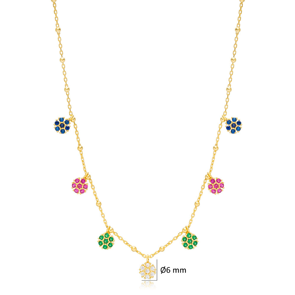 Colorful Flower Design Dainty Shaker Necklace Turkish Handmade 925 Sterling Silver Jewelry