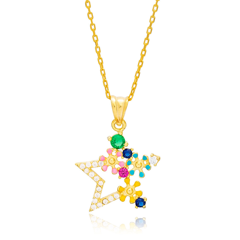 Elegant Star Shape Multicolor Zircon Charm Pendant Necklace Wholesale Turkish 925 Sterling Silver Jewelry