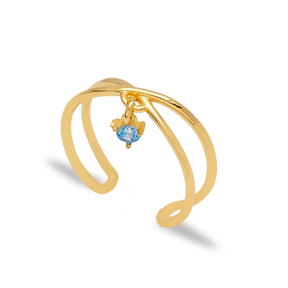 Tiny Aquamarine Stone Cute Design Adjustable Women Ring Turkish 925 Sterling Silver Jewelry