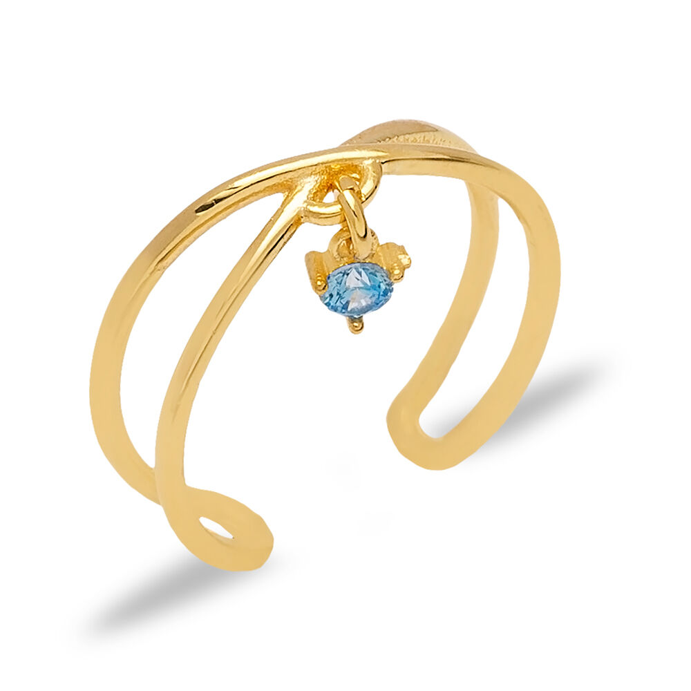 Tiny Aquamarine Stone Cute Design Adjustable Women Ring Turkish 925 Sterling Silver Jewelry