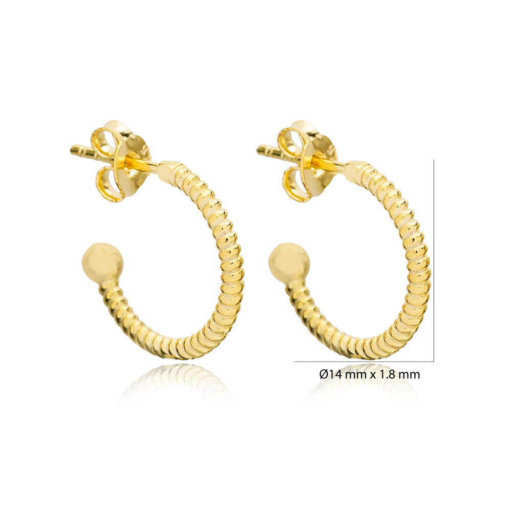 14 mm Auger Design Hoop Earring Women Turkish Wholesale 925 Sterling Silver Jewelry