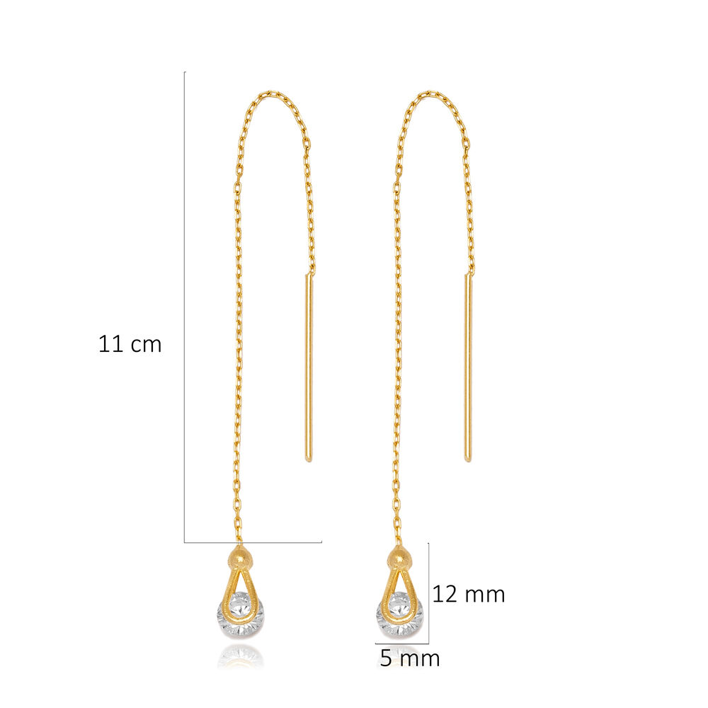 Drop Shape Clear Zircon Stone Threader Earrings Turkish Handmade Wholesale Jewelry 925 Sterling Silver Earrings