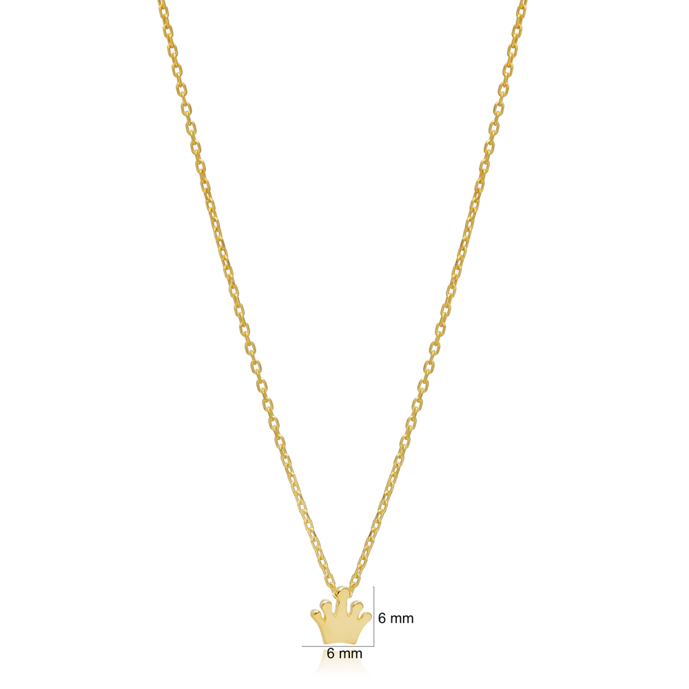 Minimalist Tiny Crown Design Plain Necklace Pendant Turkish Wholesale 925 Sterling Silver Jewelry