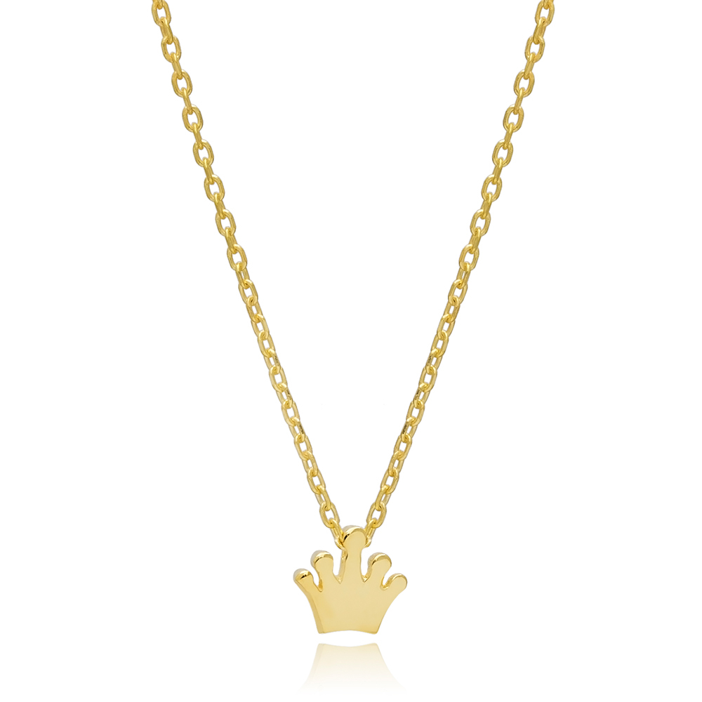 Minimalist Tiny Crown Design Plain Necklace Pendant Turkish Wholesale 925 Sterling Silver Jewelry
