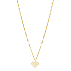 Minimalist Plain Grape Leaf Charm Necklace Pendant Turkish Wholesale 925 Sterling Silver Jewellery