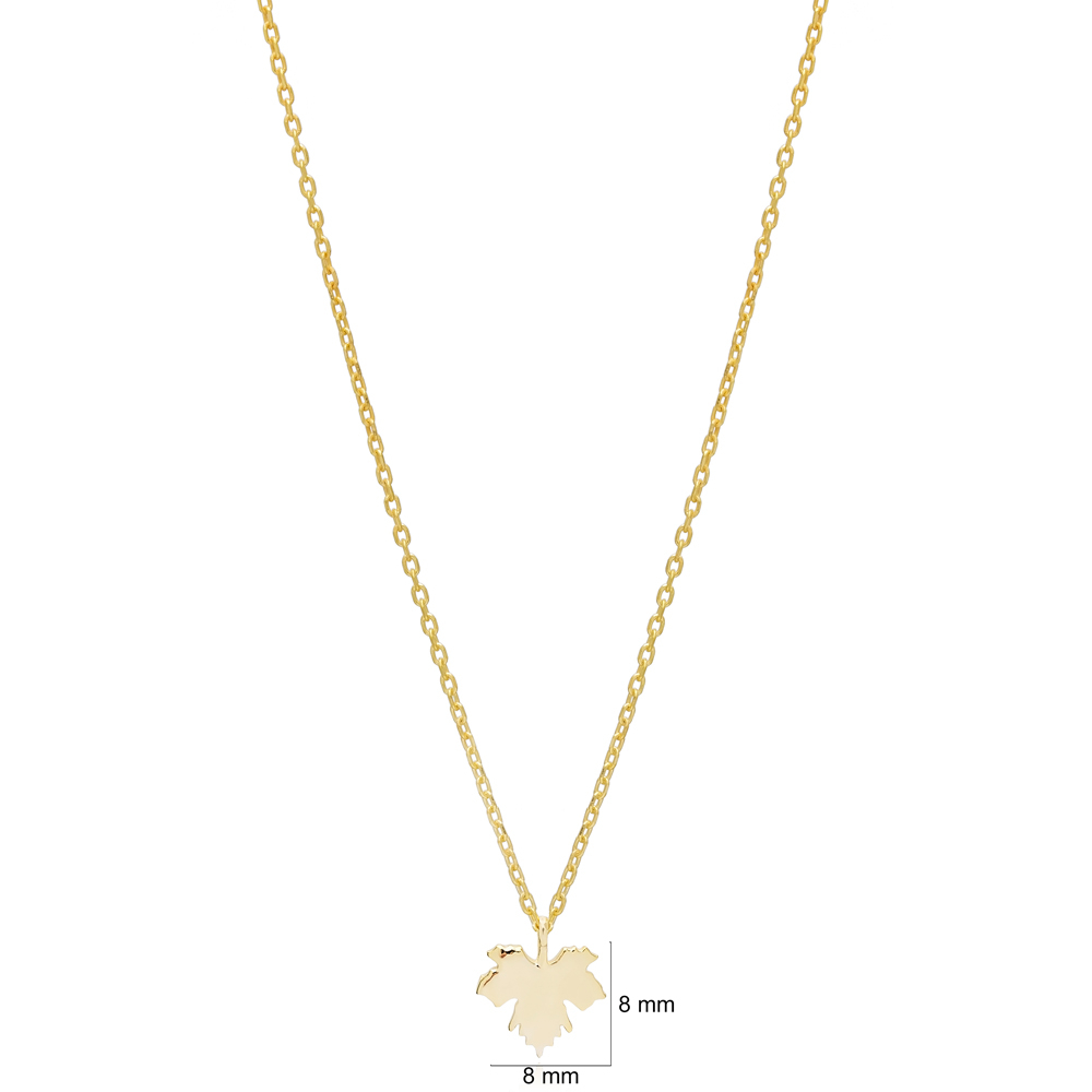 Minimalist Plain Grape Leaf Charm Necklace Pendant Turkish Wholesale 925 Sterling Silver Jewellery