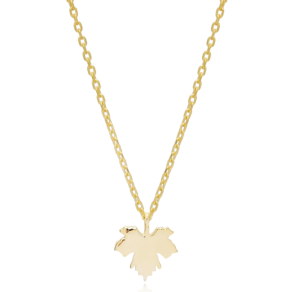 Minimalist Plain Grape Leaf Charm Necklace Pendant Turkish Wholesale 925 Sterling Silver Jewellery