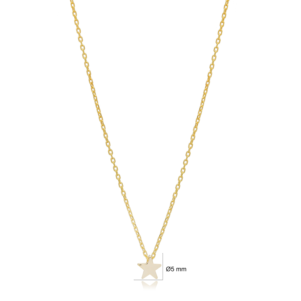 Tiny Plain Star Charm Necklace Pendant Turkish Wholesale 925 Sterling Silver Jewellery