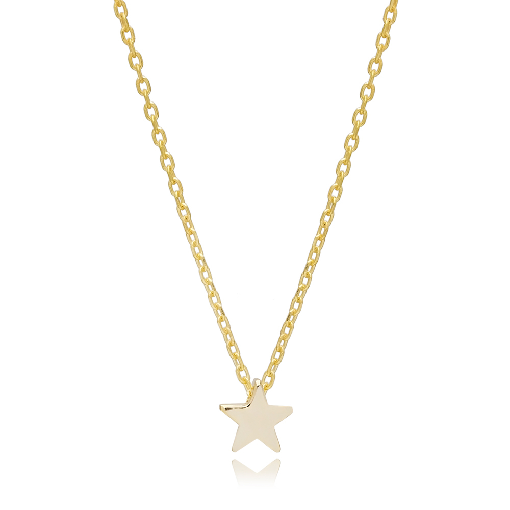 Tiny Plain Star Charm Necklace Pendant Turkish Wholesale 925 Sterling Silver Jewellery