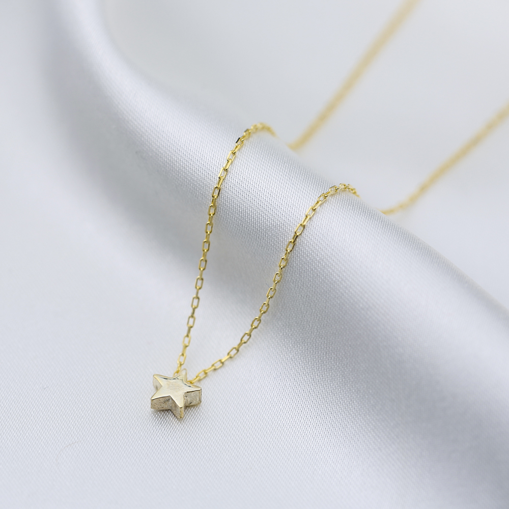 Tiny Plain Star Charm Necklace Pendant Turkish Wholesale 925 Sterling Silver Jewellery