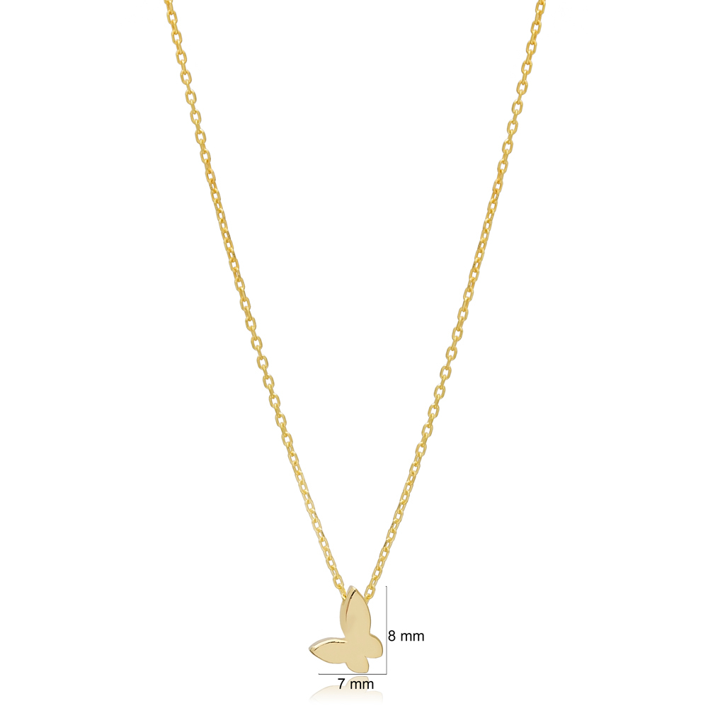 Minimalist Plain Butterfly Charm Pendant Necklace Turkish Wholesale 925 Sterling Silver Jewelry