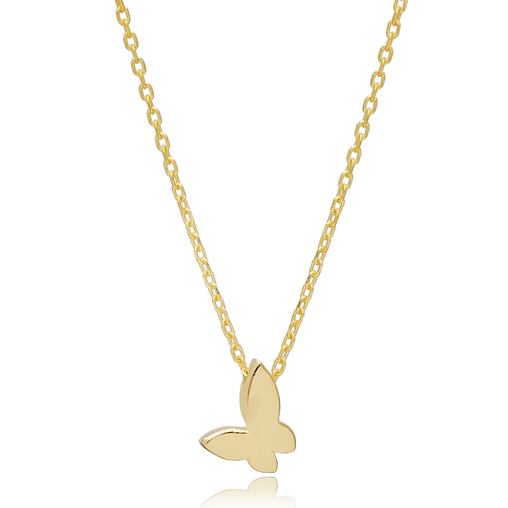 Minimalist Plain Butterfly Charm Pendant Necklace Turkish Wholesale 925 Sterling Silver Jewelry