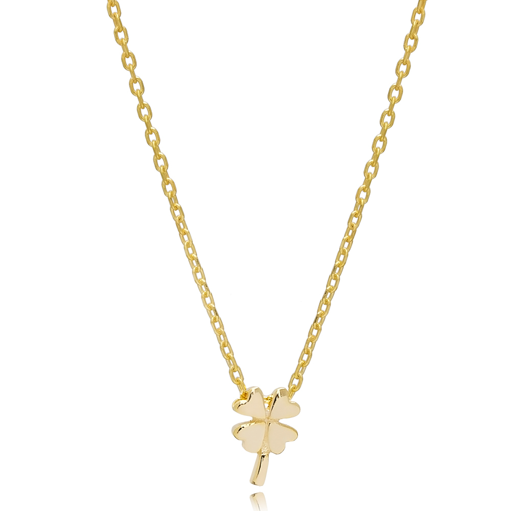 Cute Four Leaf Clover Design Plain Charm Pendant Necklace Turkish Wholesale 925 Sterling Silver Jewelry