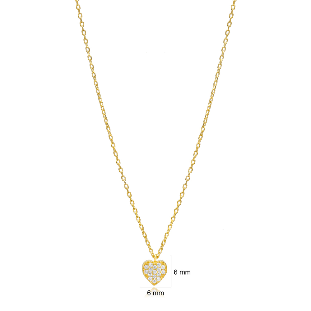Tiny Clear Zircon Stone Heart Charm Necklace Pendant Turkish Wholesale 925 Sterling Silver Jewelry