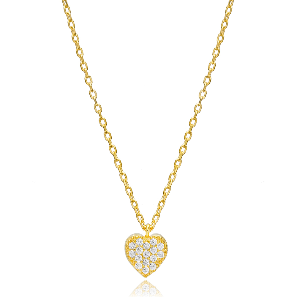 Tiny Clear Zircon Stone Heart Charm Necklace Pendant Turkish Wholesale 925 Sterling Silver Jewelry
