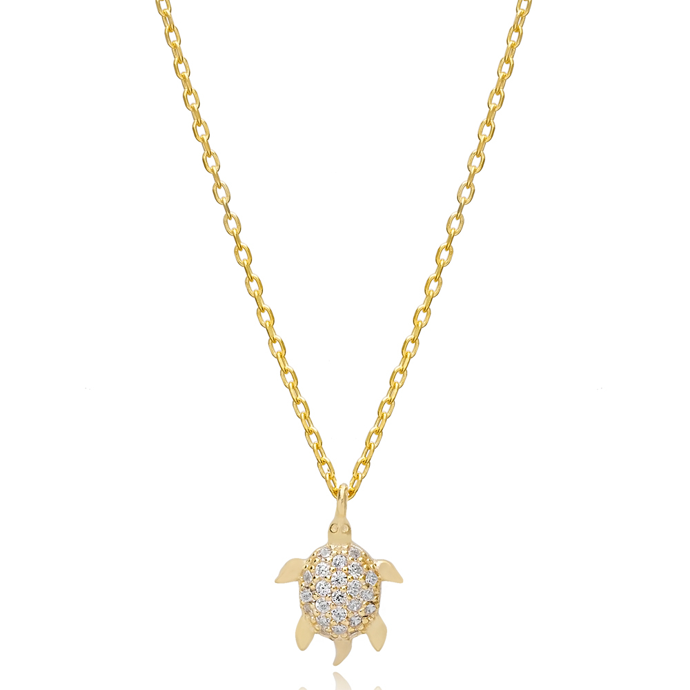 Minimalist Turtle Charm Necklace Pendant Turkish Wholesale 925 Sterling Silver Jewelry