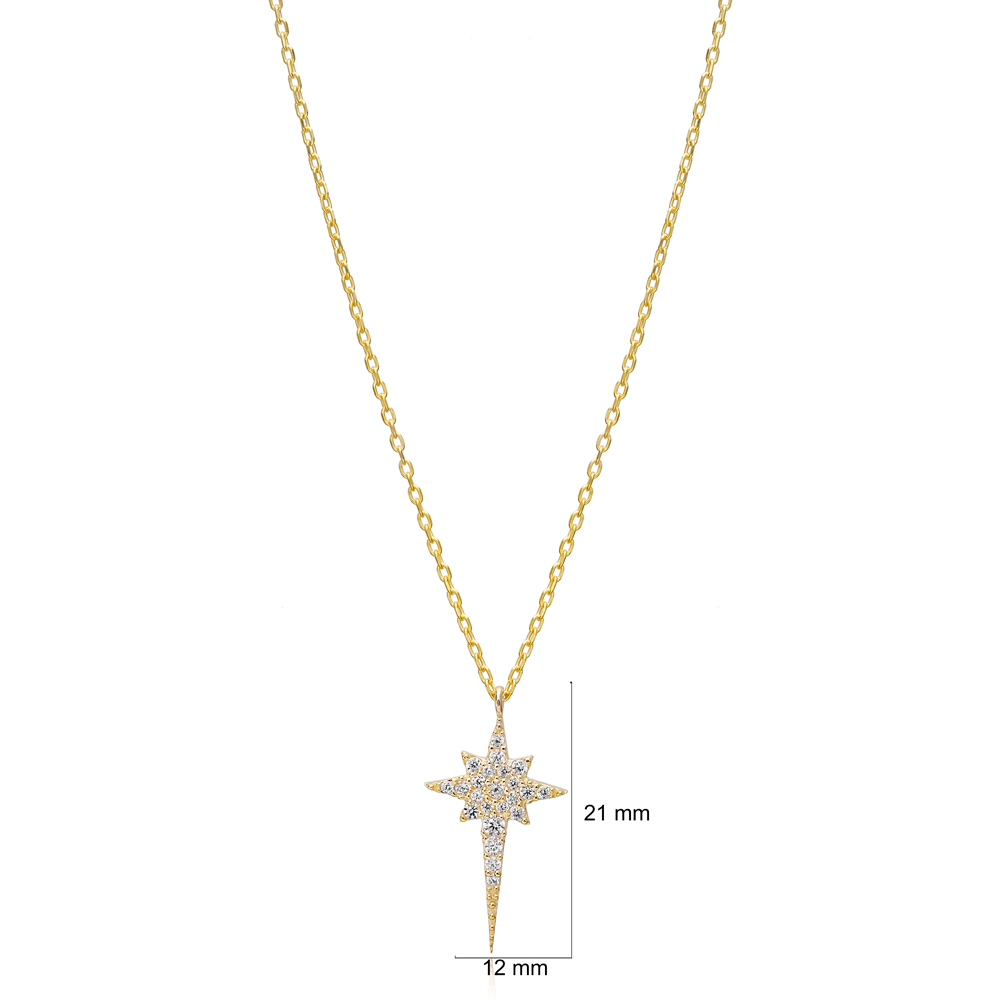 North Star Design Clear Zircon Stone Charm Necklace Pendant Turkish Wholesale 925 Sterling Silver Jewelry