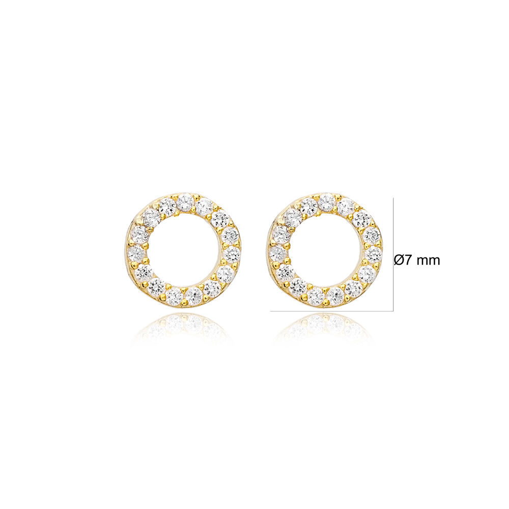 Tiny Hollow Round Design Zircon Stone Stud Earrings Wholesale 925 Sterling Silver Jewelry
