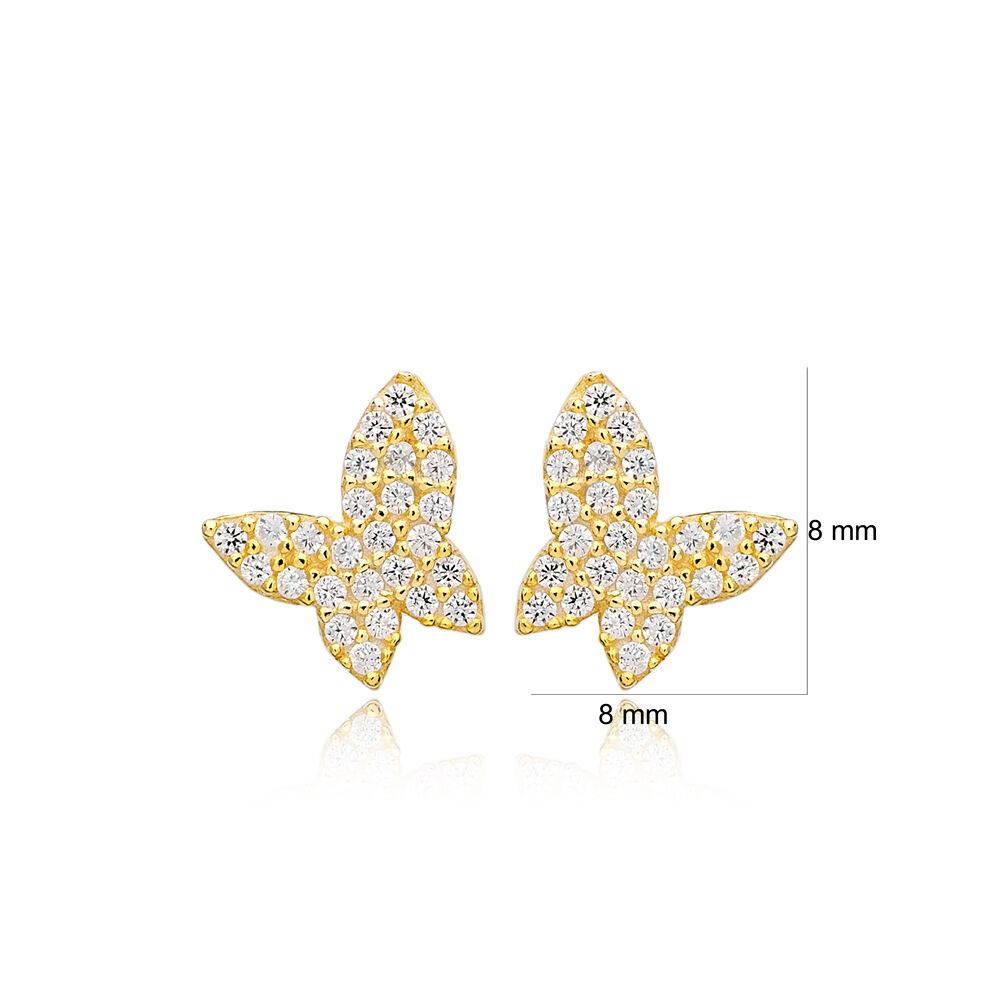 Butterfly Design Zircon Stud Earrings Wholesale Handcrafted 925 Sterling Silver Jewelry