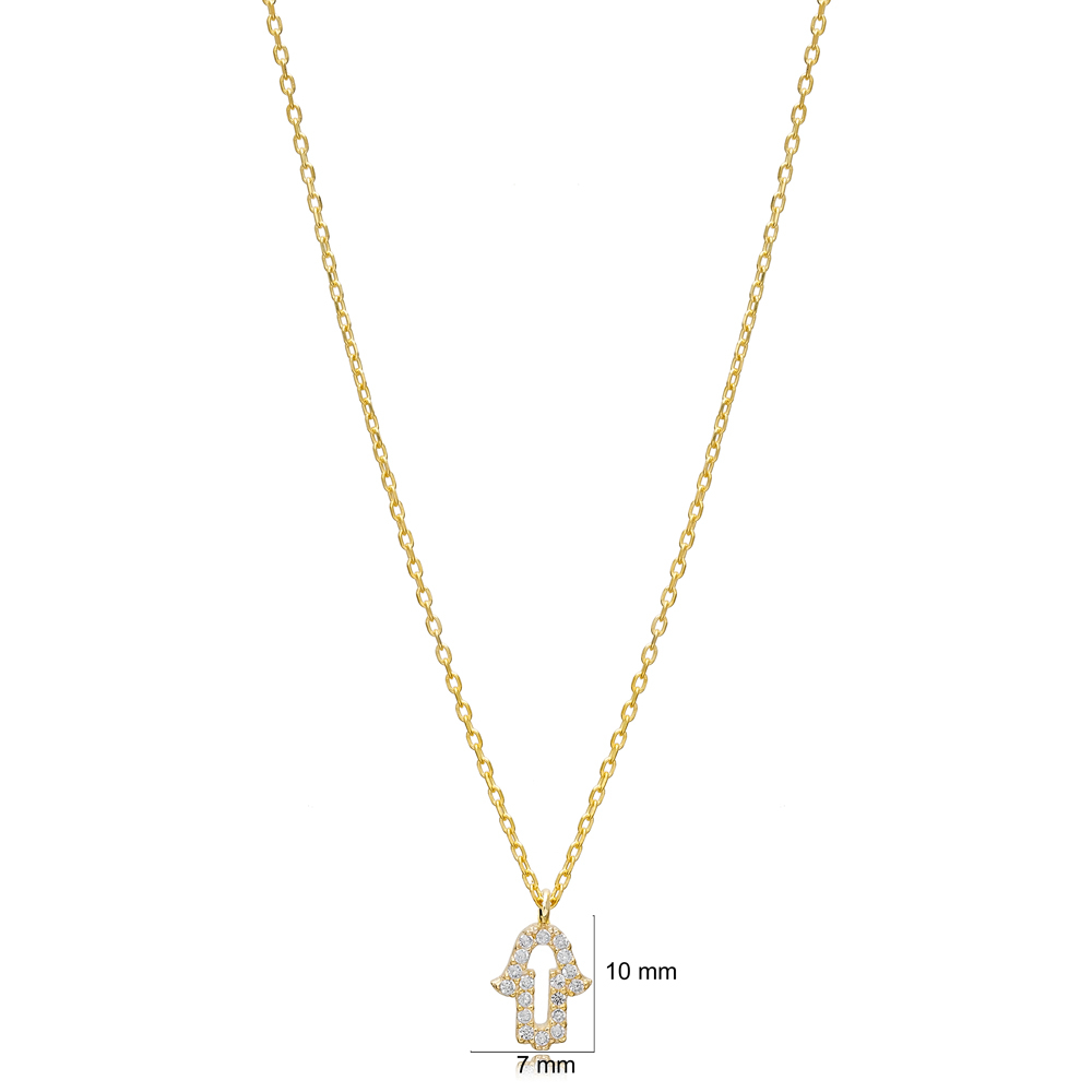 Minimalist Hamsa Zircon Charm Necklace Pendant Turkish Wholesale 925 Sterling Silver Jewelry