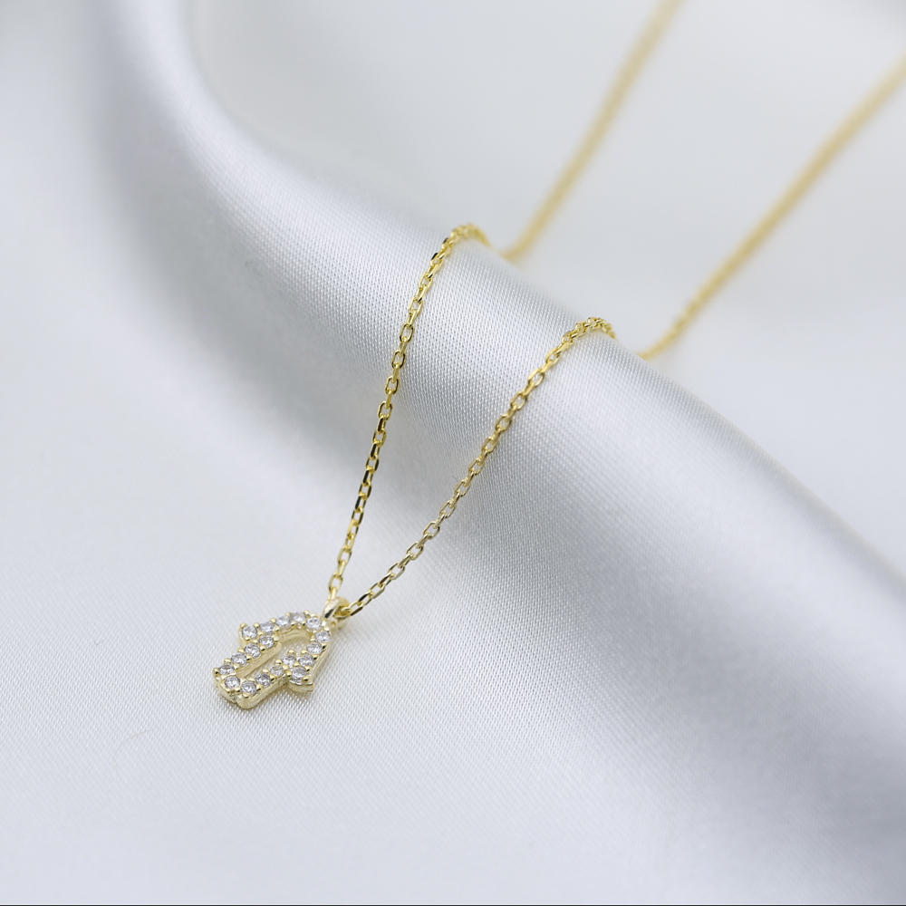 Minimalist Hamsa Zircon Charm Necklace Pendant Turkish Wholesale 925 Sterling Silver Jewelry