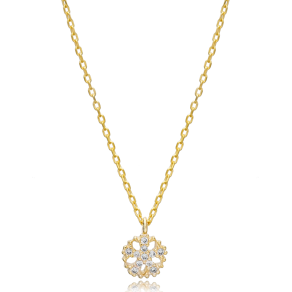 Snowflake Design Zircon Charm Necklace Pendant Turkish Wholesale 925 Sterling Silver Jewelry