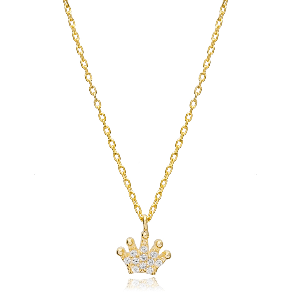 Crown Design Zircon Charm Necklace Pendant Turkish Wholesale 925 Sterling Silver Jewelry