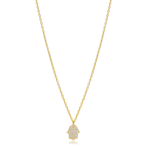 Hamsa Design Zircon Charm Necklace Pendant Turkish Wholesale 925 Sterling Silver Jewelry