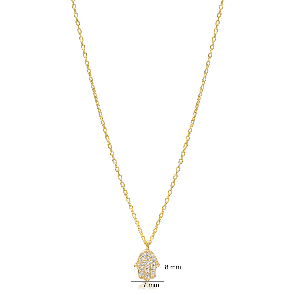 Hamsa Design Zircon Charm Necklace Pendant Turkish Wholesale 925 Sterling Silver Jewelry