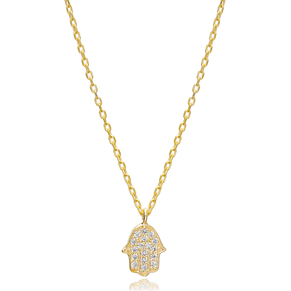 Hamsa Design Zircon Charm Necklace Pendant Turkish Wholesale 925 Sterling Silver Jewelry