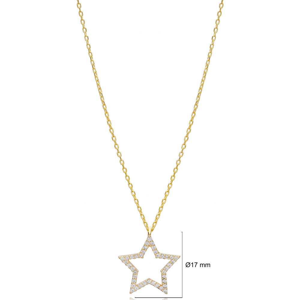 Hollow Star CZ Stone Charm Necklace Pendant Turkish Wholesale 925 Sterling Silver Jewelry