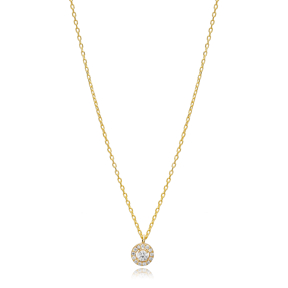 Round Design Zircon Charm Necklace Pendant Turkish Wholesale 925 Sterling Silver Jewelry
