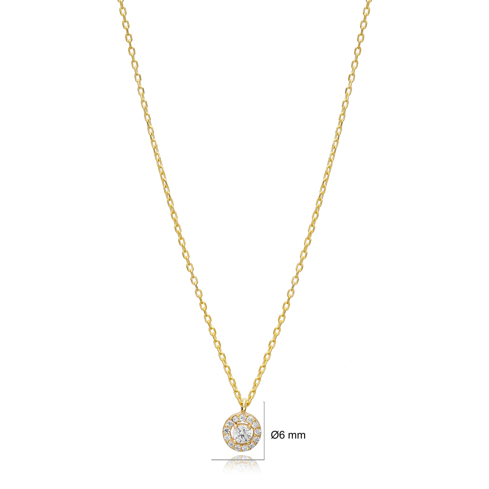 Round Design Zircon Charm Necklace Pendant Turkish Wholesale 925 Sterling Silver Jewelry